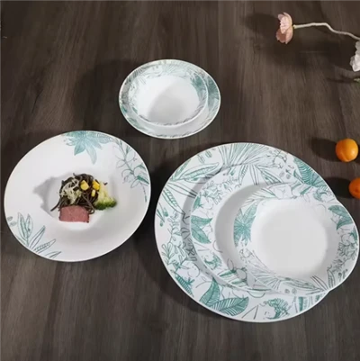 Keramické taniere so vzormi zelených listov mäty