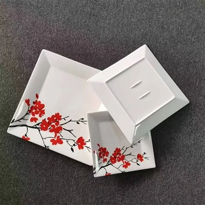 Square Plate With Beautiful Decal Flower Square Plate With Beautiful Decal Flower